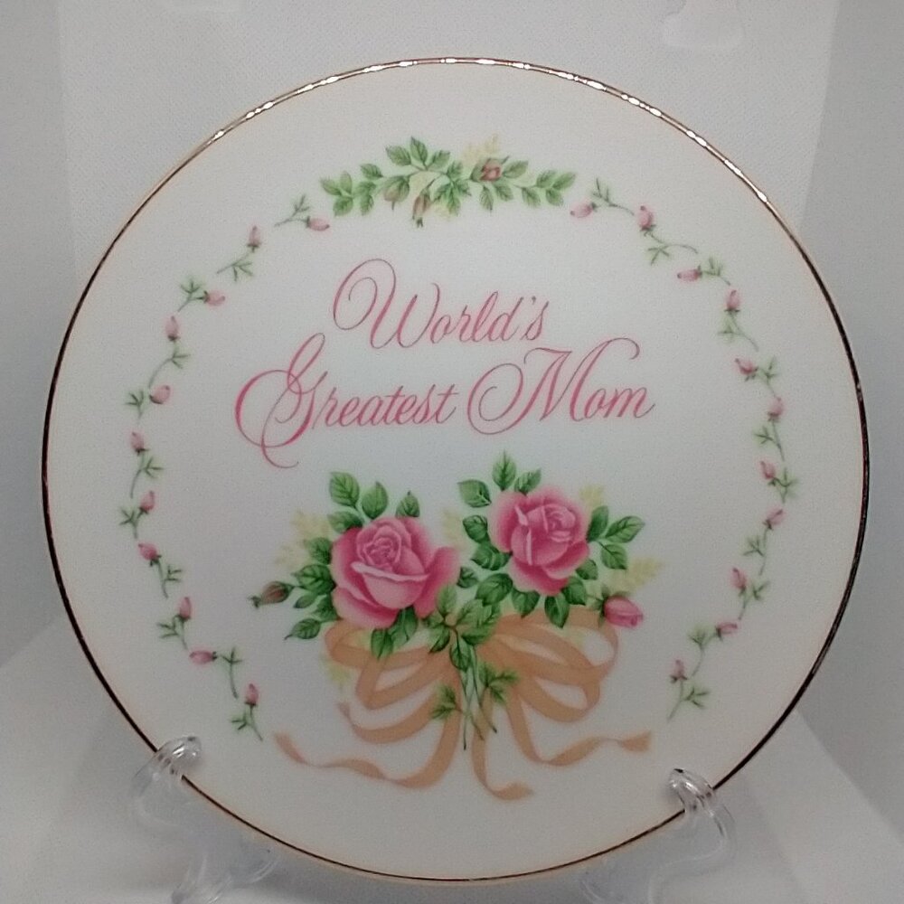 Vintage World's Greatest Mom Genuine Porcelain Collectible Plate 1984
